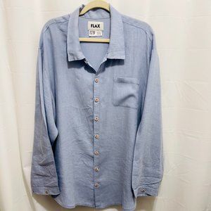 FLAX 100% Linen Men’s Button Front Shirt, Sz Large, light Blue